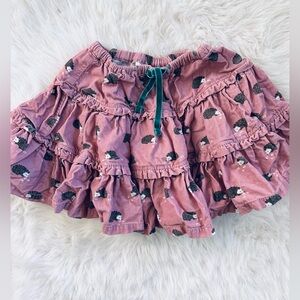 Mini Boden Tiered Ruffled Full Skirt Pink Hedgehog Corduroy Girls Size 2-3T